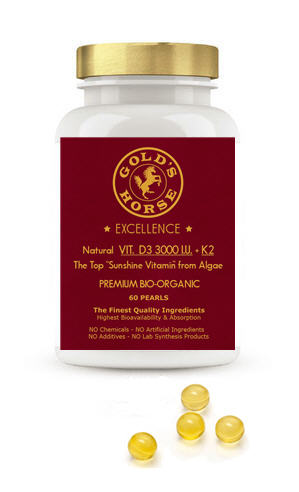 Gold’s Horse Excellence - Premium Bio Organic Vitamin D3 3000 + K2 - Luxury natural Vitamin D3 3000 + K2 - Luxury vegan Vitamin D3 3000 + K2 - Premium natural Vitamin D3 3000 + K2 - Top quality  Vitamin D3 3000 + K2
